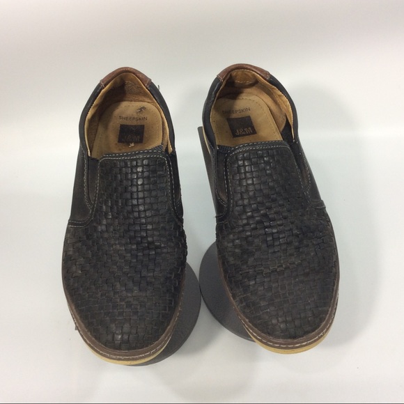 J&M Johnston & Murphy 9M Sheepskin Black Woven Loafers Slip On Driving Shoes - Picture 4 of 9